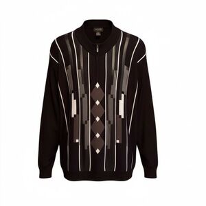 Miko Mens black geometric pattern wool blend sweater 5xl 1/4 zip up pullover